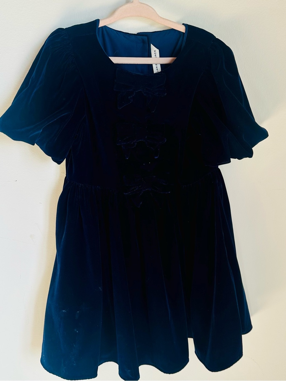 Janie and Jack Deep Navy Velvet Dress with Front Bows